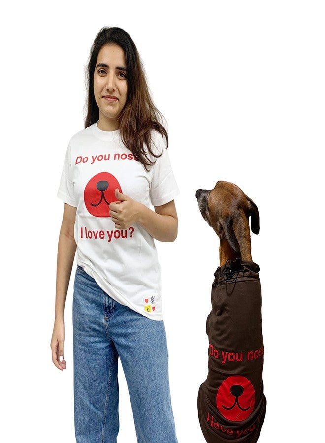 A+a Pets' Combo T-Shirt | Pet and Parent Pair Matching Set of 2 Cotton Funny Quote Tee Human Dog Cat Lover | Printed ILU (White Human - Brown Pet) (Human - L, Pet - 6XL, White Human - Brown Pet) - Image 1